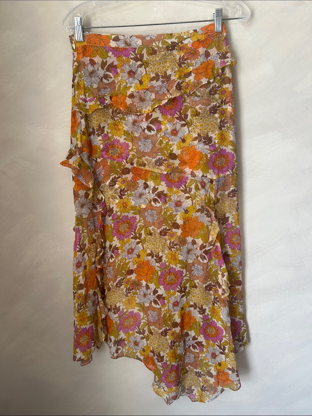 Veronica beard Elenora silk layered floral ruffle midi skirt sz 4 - Picture 7 of 11